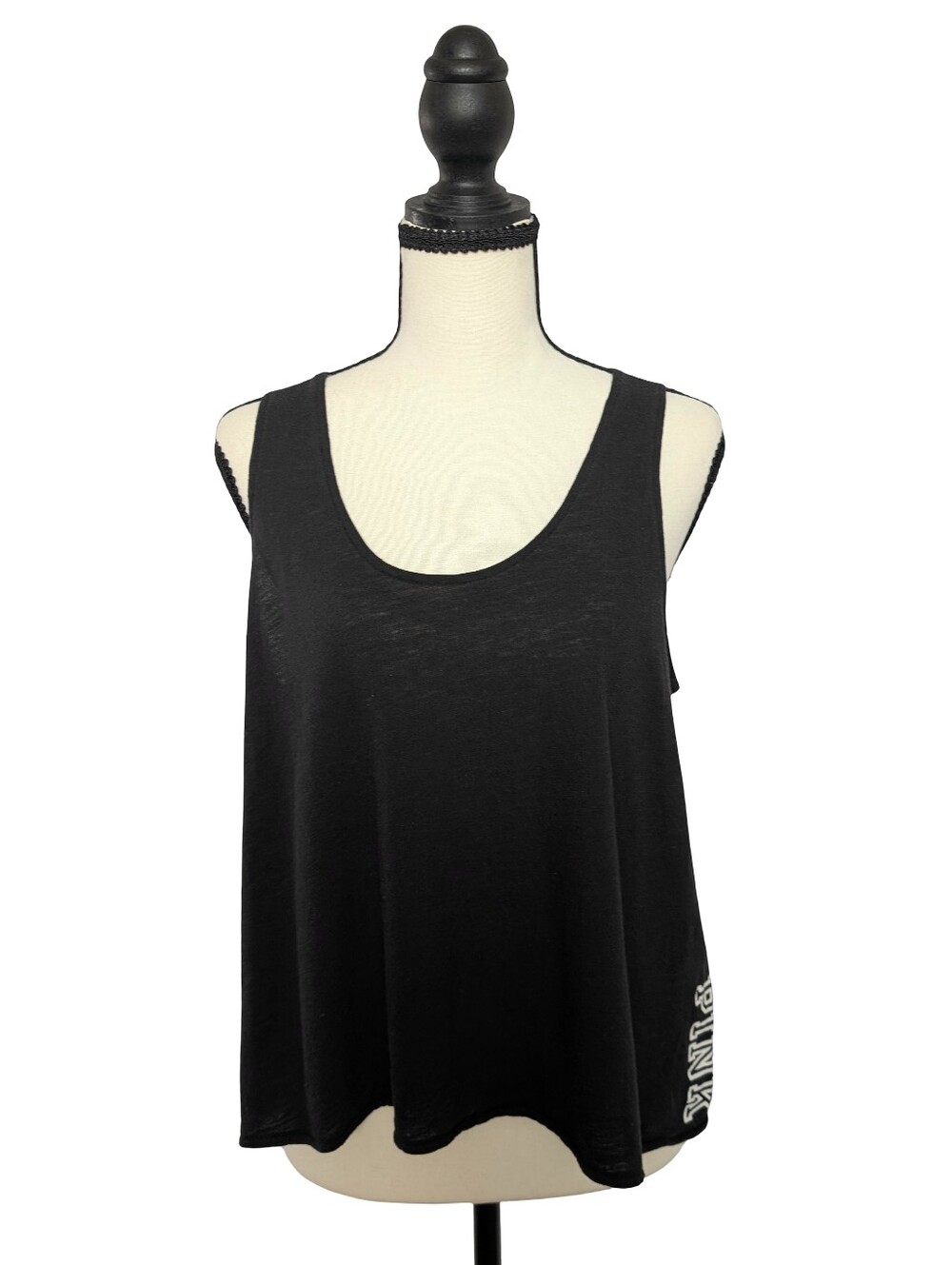 PINK VICTORIA'S SECRET Logo Black Scoop Neck Tank Top Size Small